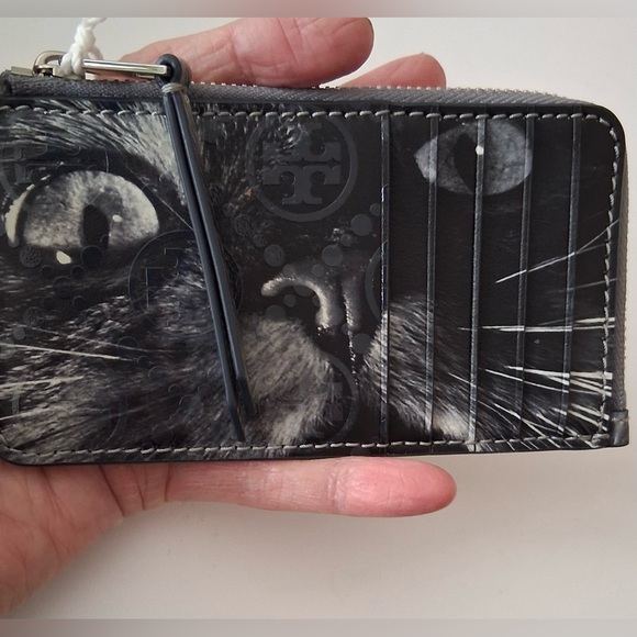 NWT TORY BURCH RARE CAT PORTRAIT T MONOGRAM ZIP CREDIT CARD CASE/WALLET - Picture 7 of 7